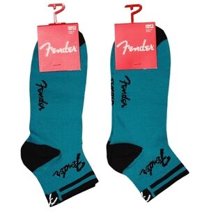 Fender Logo Ankle Socks - Teal/Blue & Black 2  Pair